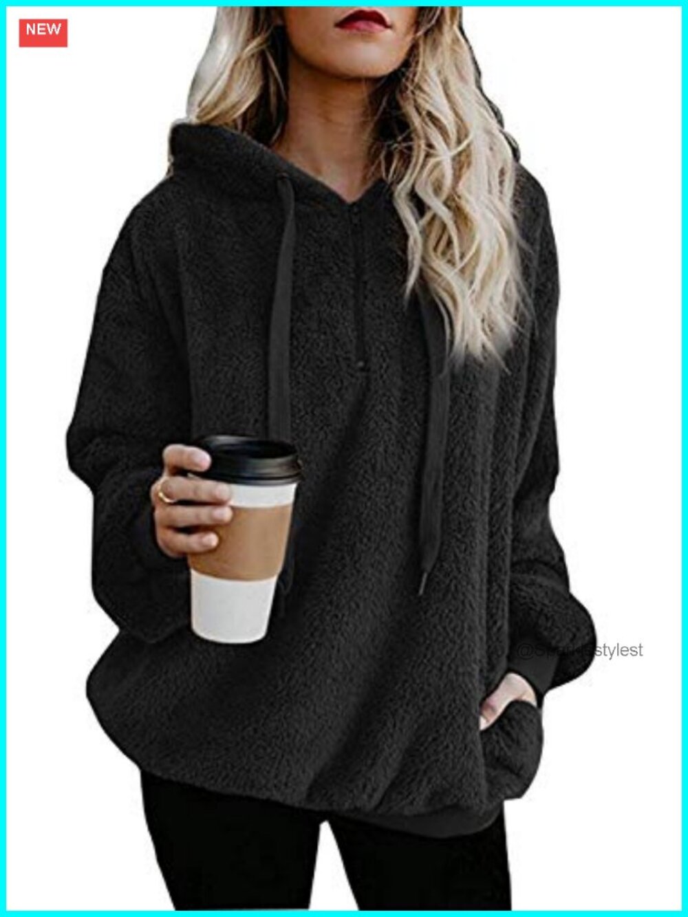 Oversized Sherpa Fleece Hoodie Pullover Quarter Zip Sweatshirt